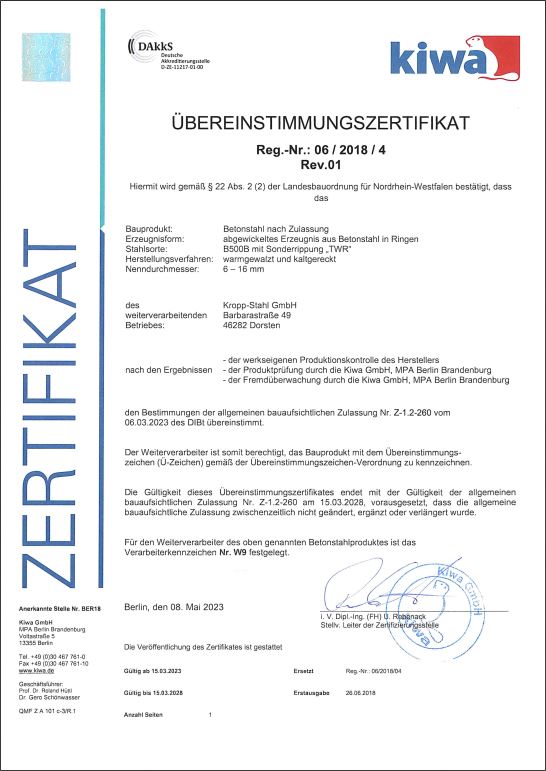 Kiwa Übereinstimmungszertifikat Dorsten